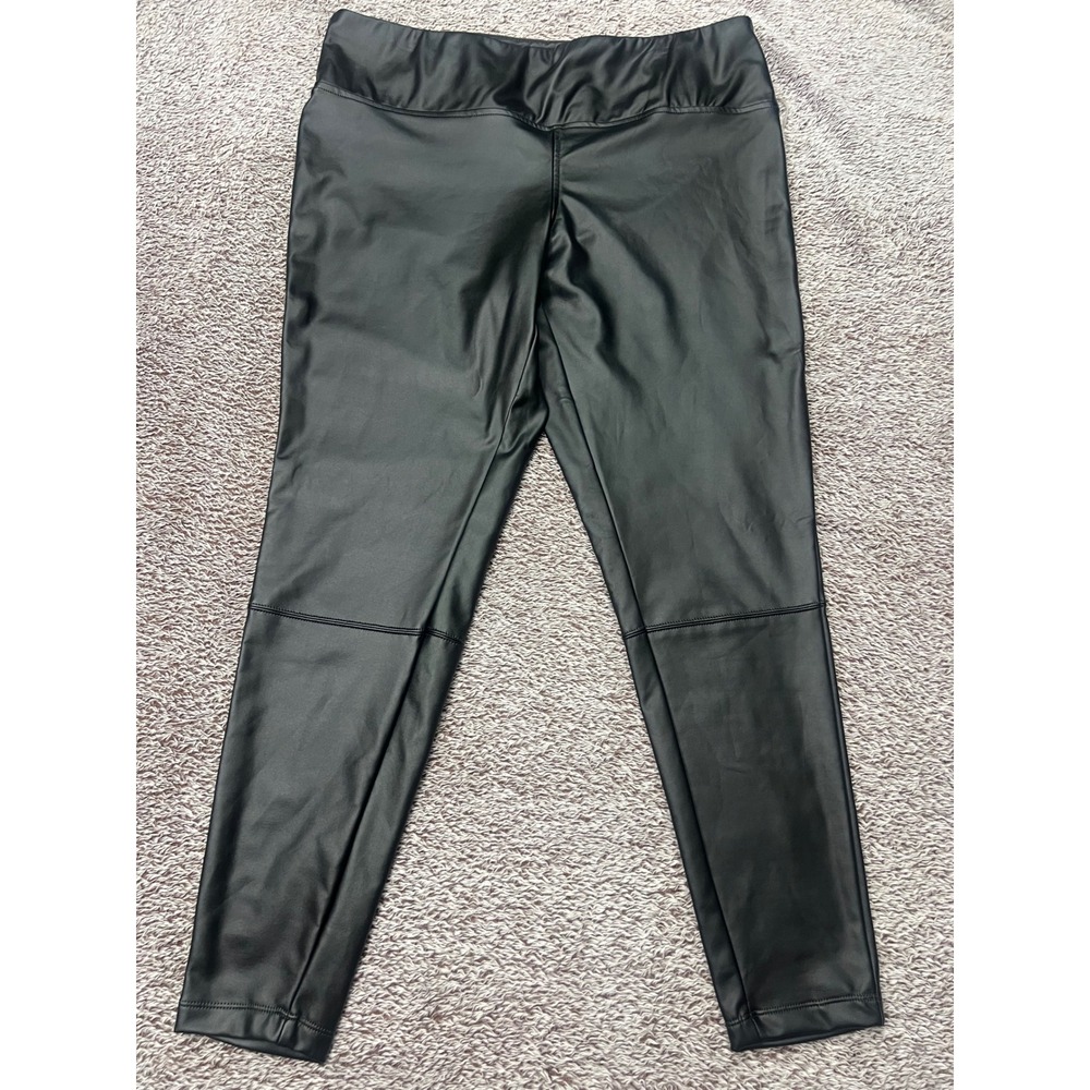 A New Day Womens XL Black Faux Leather Leggings High Waist Stretch Pants